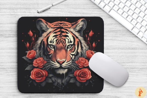 Angry Tiger and Roses Mouse Pad: Graphics & Backgrounds