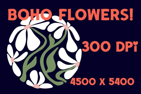 Circle of White Boho Flowers: Graphics & Illustrations