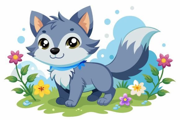 Cute Wolves & Flowers: Graphics and Illustrations