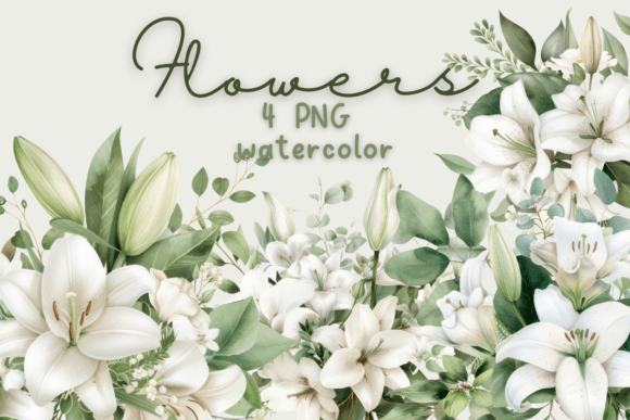 Elegant Watercolor White Flowers: Graphics & Illustrations