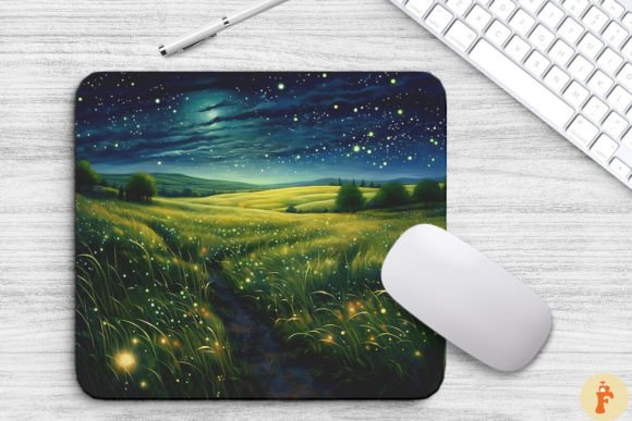 Field of Waving Grass at Starry Night Graphics & Backgrounds