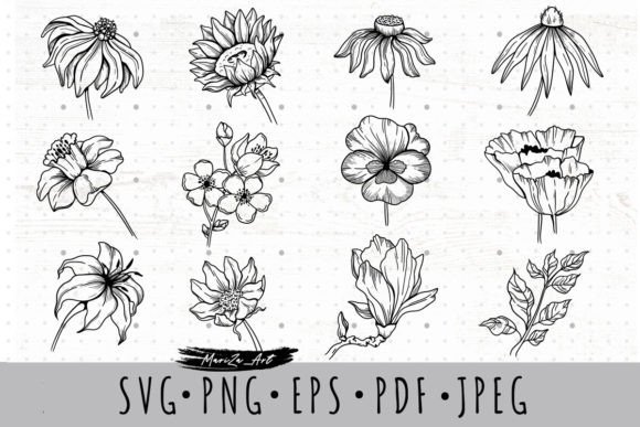 Realistic Sketched Flowers: Graphics & Print Templates