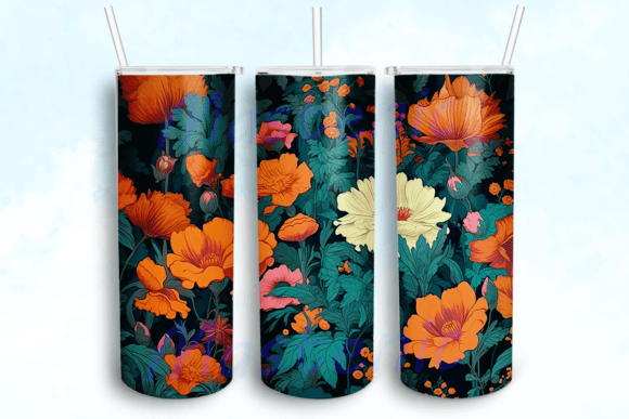 Retro Colors Flowers Tumbler PNG: Graphics for Crafts