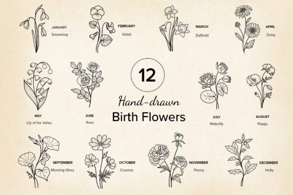 Review: 12 X Birth Month Flowers Vector SVG, EPS for Embroidery