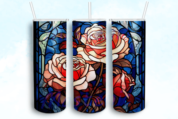 Roses Stained Glass Tumbler Sublimation for Crafts & Graphics
