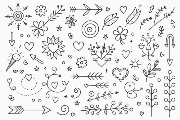 SVG Doodle Arrows Stars Hearts: Graphics & Illustrations