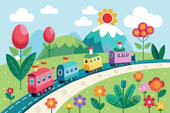 Trains Road Cartoon Graphics: Cute Illustrations for Crafts