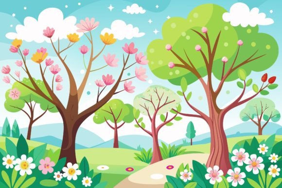 Trees with Flowers Graphics & Illustrations Review
