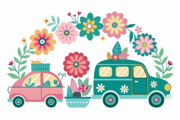 Vehicles with Flowers: Fresh Graphics & Illustrations