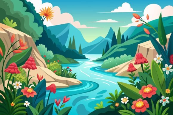 View with Flowers: Graphics & Illustrations
