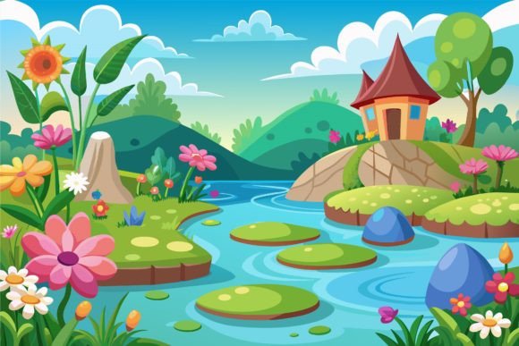 Water Cartoon with Flowers: Fresh Graphics & Illustrations