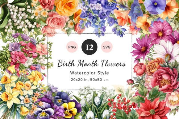Watercolor Birth Flowers: Premium Graphics & Illustrations