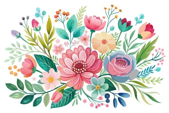 Watercolor with Flowers on a: Graphics & Illustrations