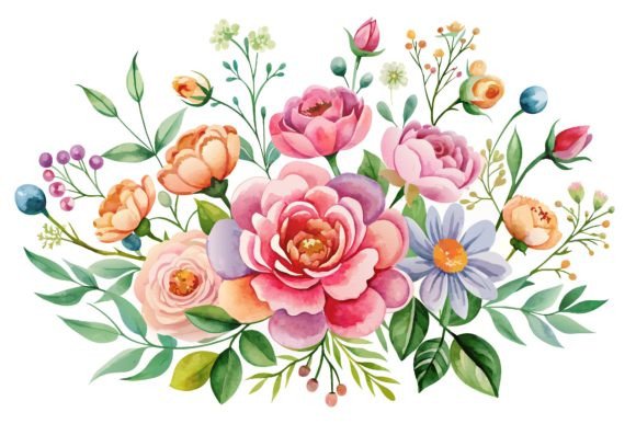 Watercolors with Flowers: Graphics & Illustrations