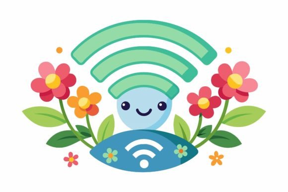 Wifi Cartoon with Flowers: Fresh Graphics & Illustrations