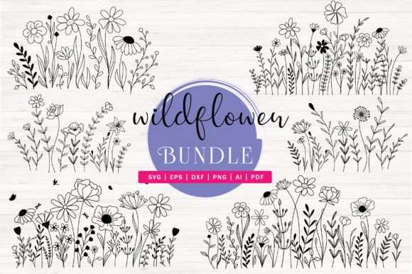 Wild Flowers Outline Ilustrator: Graphics & Illustrations