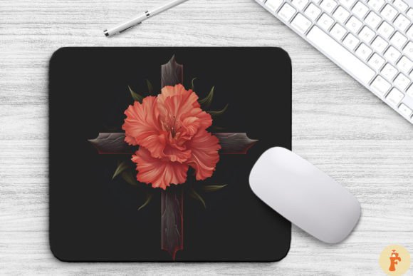 Wooden Cross with Carnation Flowers: Graphics & Backgrounds