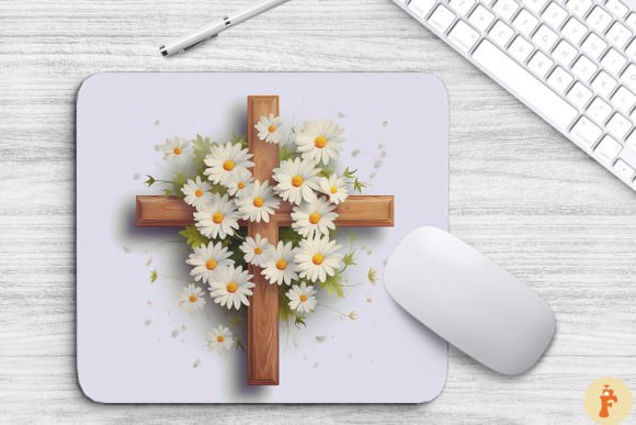 Wooden Cross with Daisy Flowers: Graphics & Backgrounds
