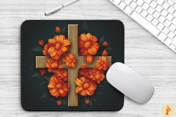 Wooden Cross with Marigold Flowers: Graphics for Backgrounds