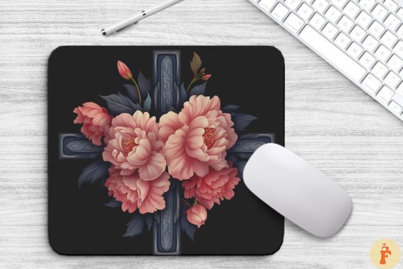Wooden Cross with Peony Flowers: Graphics for Backgrounds