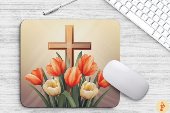 Wooden Cross with Tulip Flowers: Graphics & Backgrounds